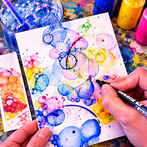 Peinture acrylique avec des bulles : une technique facile et créative à tester